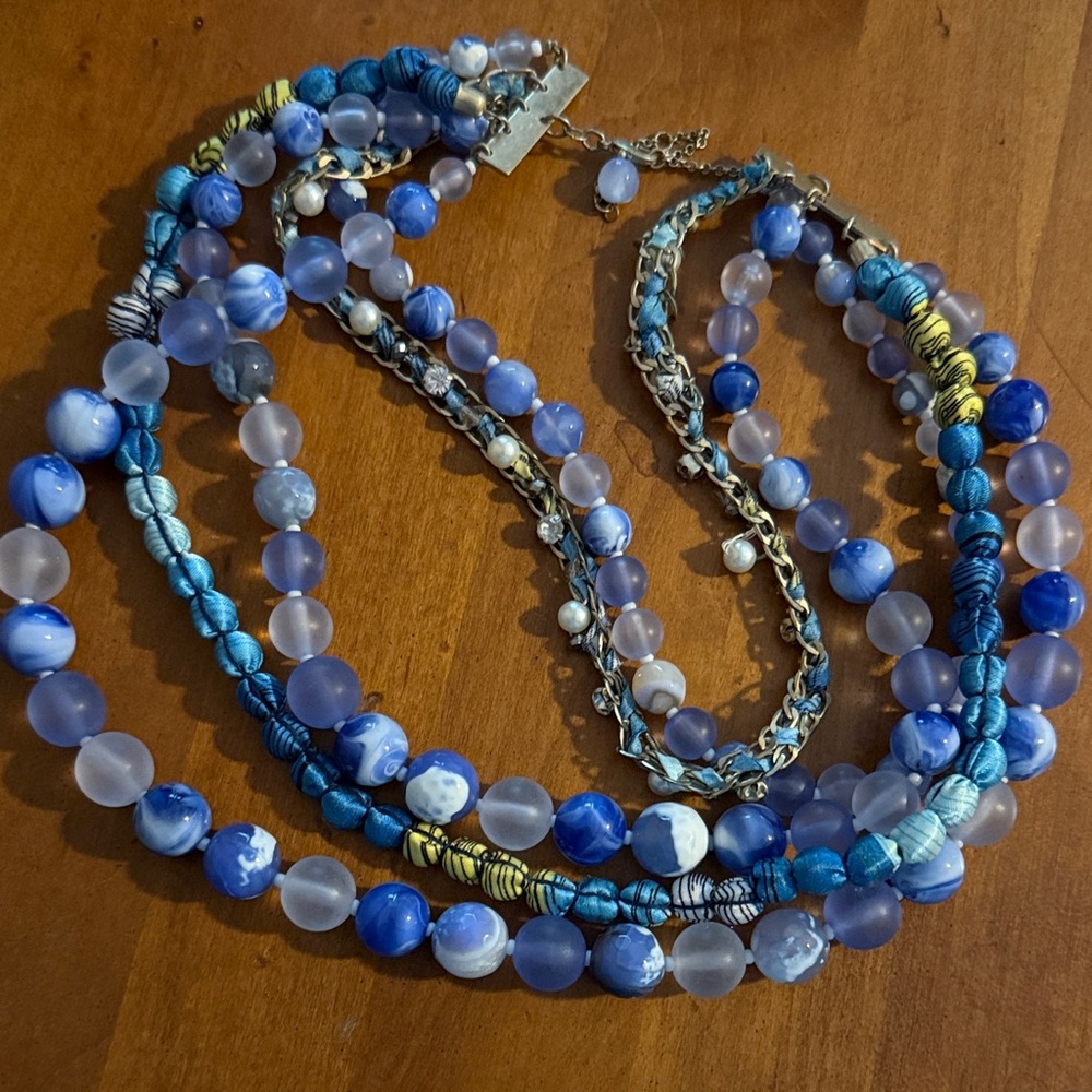 Anthropologie Blue and White Beaded Necklace